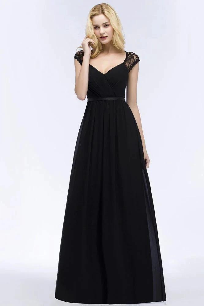 V-neck Floor Length A-line Lace Chiffon Bridesmaid Dresses with Sash (ZD13057)