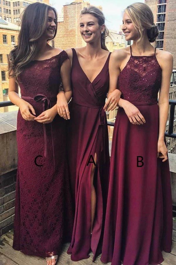 V-Neck Floor-Length Grape Chiffon Bridesmaid Dress wtih Split (ZD13214)