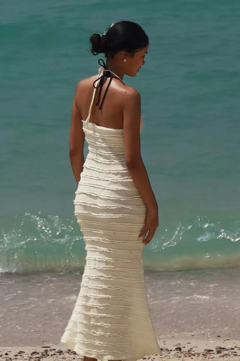 V Neck Halter Dress with Classic Everyday Styling Boutique Fashion Style