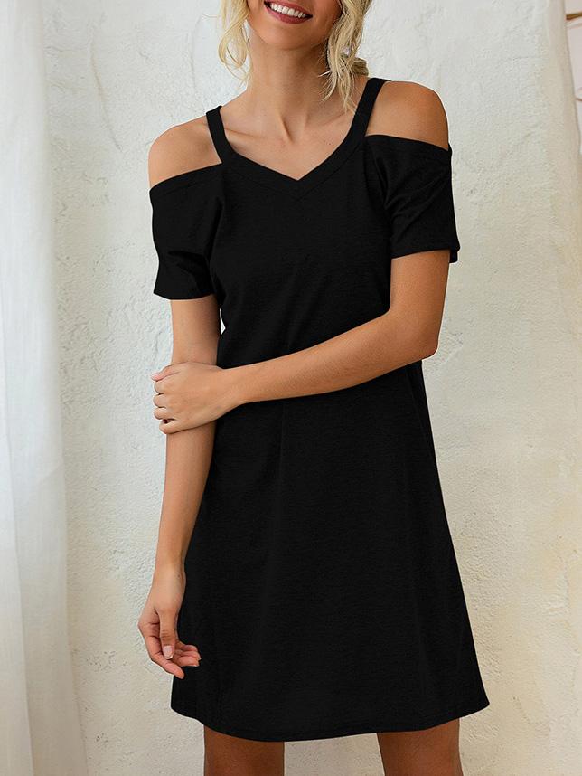 V Neck Off The Shoulder Short Sleeve Loose Dress