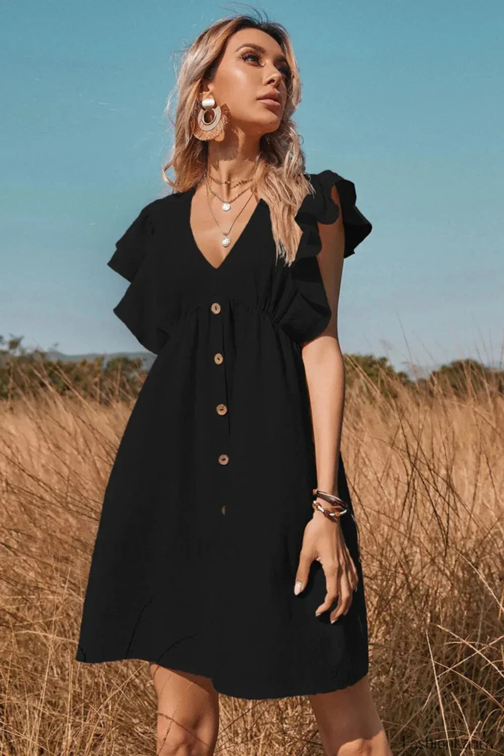 V Neck One Dress with Relaxed Fit and Layered Outfit Styling