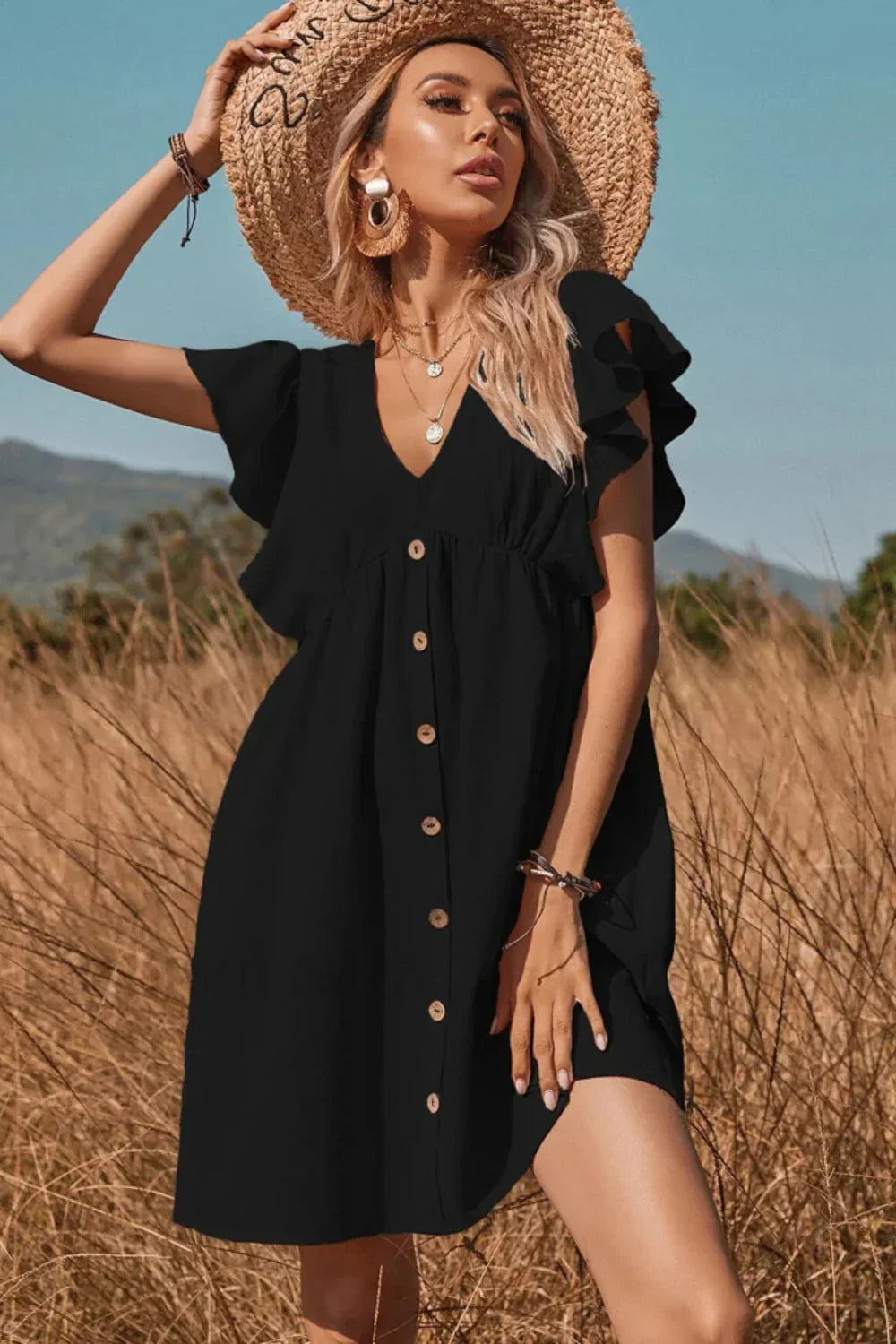 V Neck One Dress with Relaxed Fit and Layered Outfit Styling