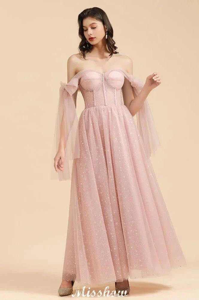 V-Neck Ruffle Chffion Sleeves Aline Bridesmaid Dress Dusty Pink Wedding party Dress (ZD12894)