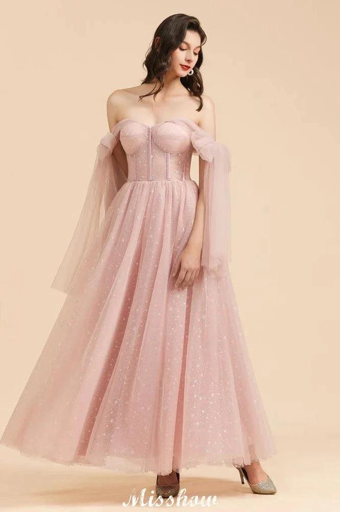 V-Neck Ruffle Chffion Sleeves Aline Bridesmaid Dress Dusty Pink Wedding party Dress (ZD12894)