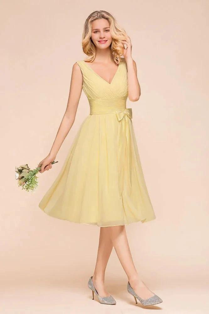 V-Neck Sleeveless A-line Mini Dress Ankle Length Bridesmaid Dress (ZD12959)