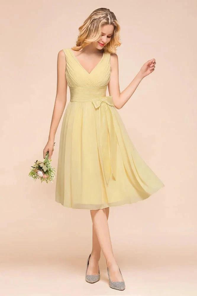 V-Neck Sleeveless A-line Mini Dress Ankle Length Bridesmaid Dress (ZD12959)