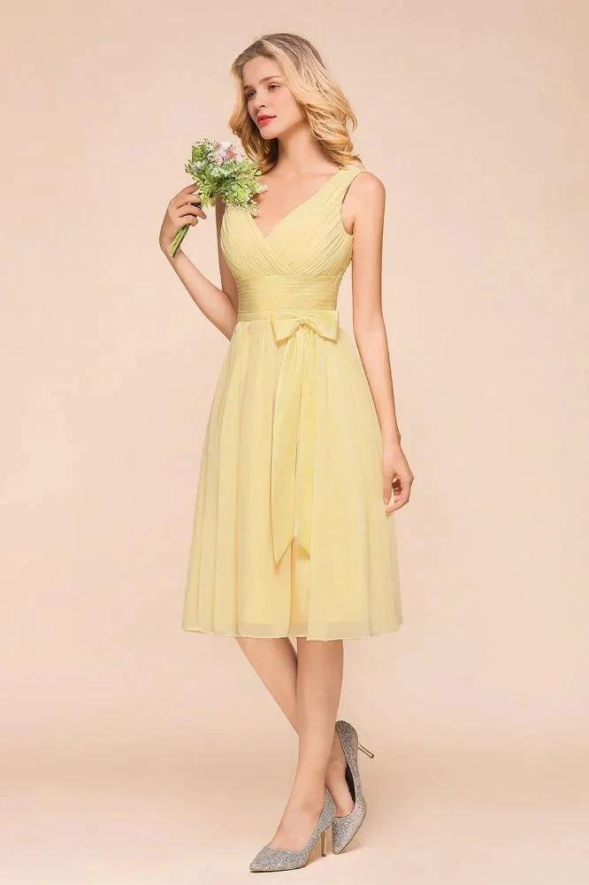 V-Neck Sleeveless A-line Mini Dress Ankle Length Bridesmaid Dress (ZD12959)
