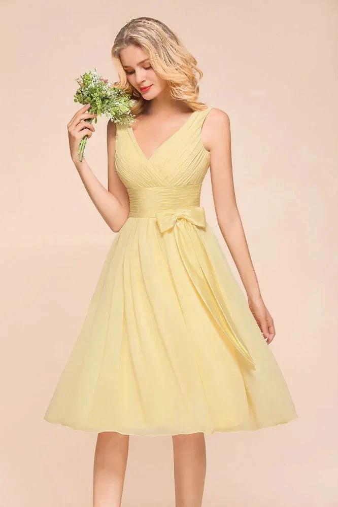 V-Neck Sleeveless A-line Mini Dress Ankle Length Bridesmaid Dress (ZD12959)