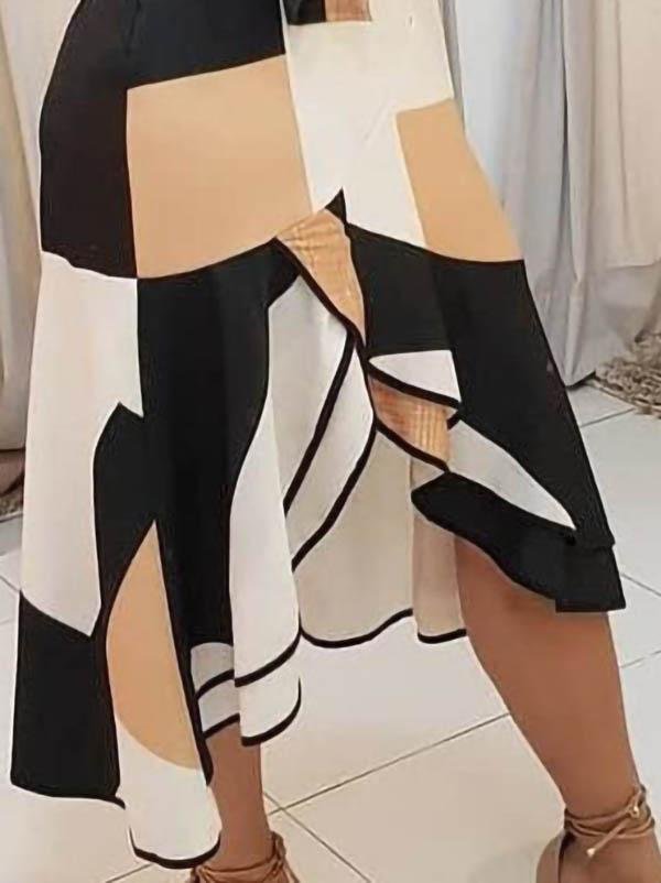 V neck Sleeveless Contrast Print Ladies Dress