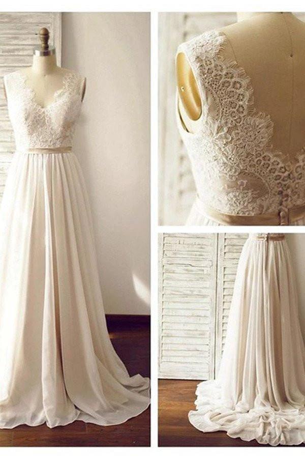 V-neck  Sleeveless Open Back Wedding Dress with Lace Sash (ZD16284)
