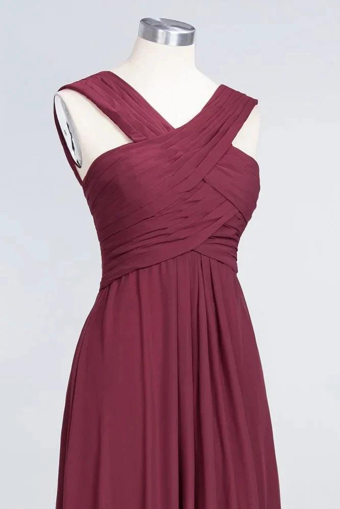 V-Neck Straps Sleeveless Floor-Length Bridesmaid Dress with Ruffles (ZD13103)