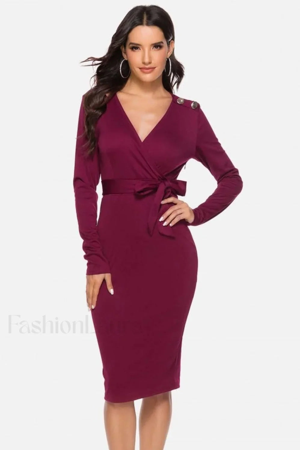 V Neck Wrap Charming Tied Waist Slit Dress