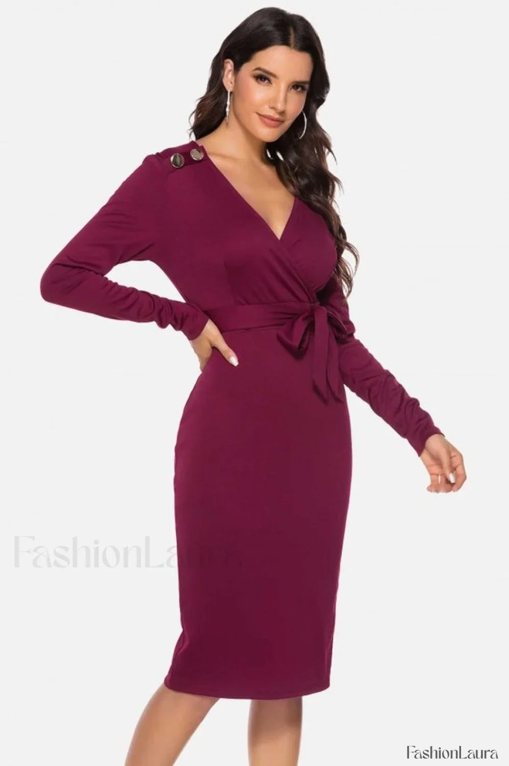 V Neck Wrap Charming Tied Waist Slit Dress
