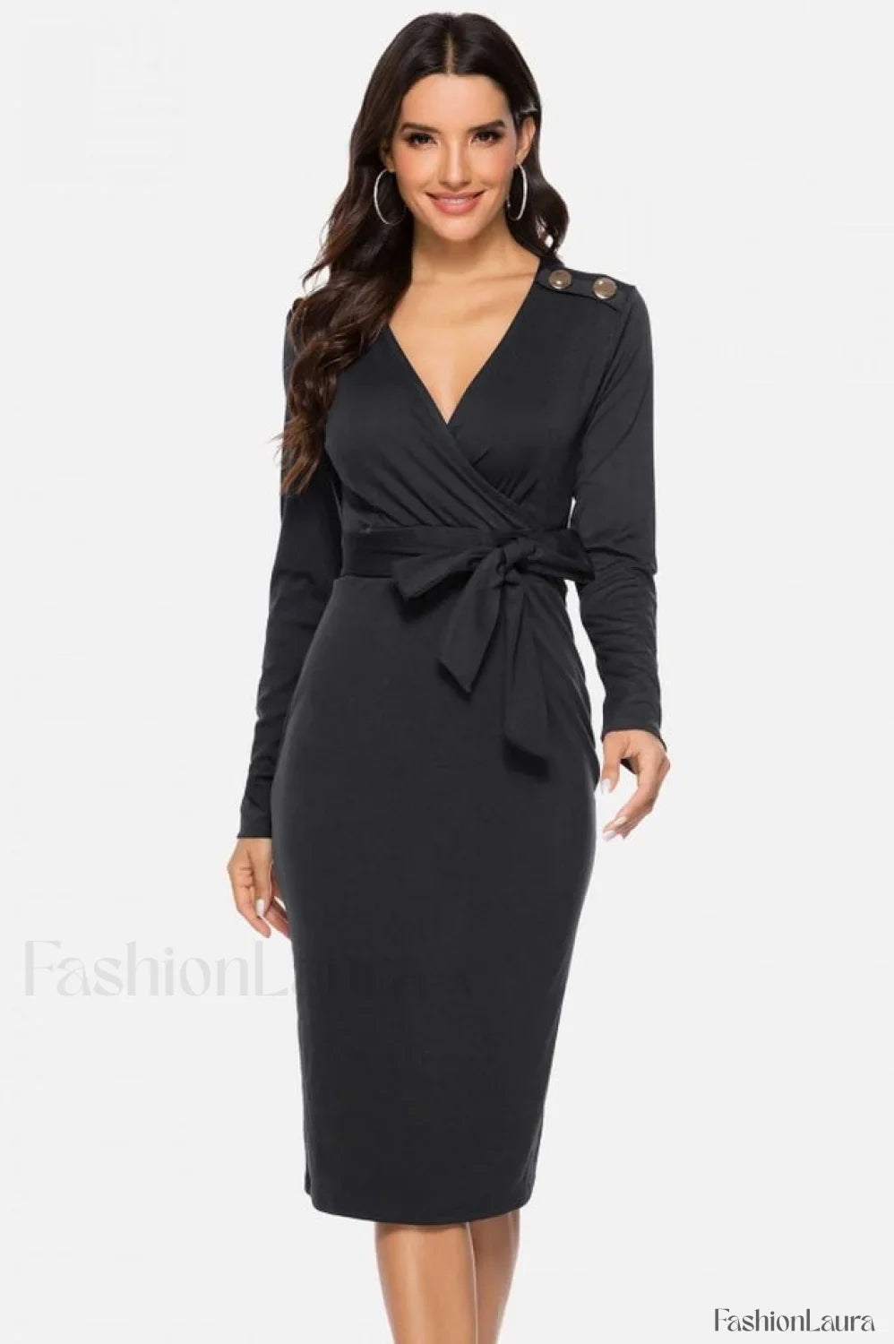 V Neck Wrap Charming Tied Waist Slit Dress