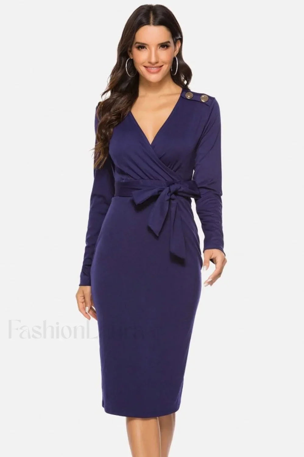 V Neck Wrap Charming Tied Waist Slit Dress S / Purple