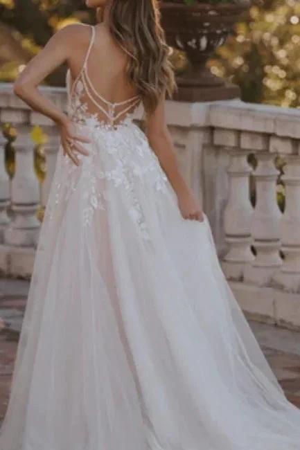 Vintage A-Line Lace Sweetheart Sleeveless White Wedding Dresses With Appliques (ZD16676)