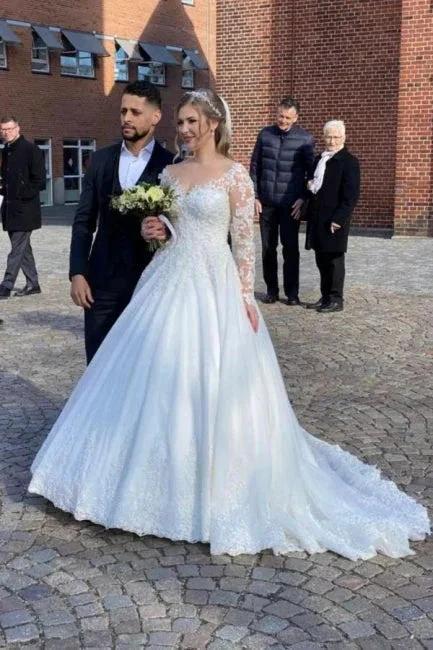 Vintage A-line Lace Wedding Dresses With Sleeves (ZD14691)