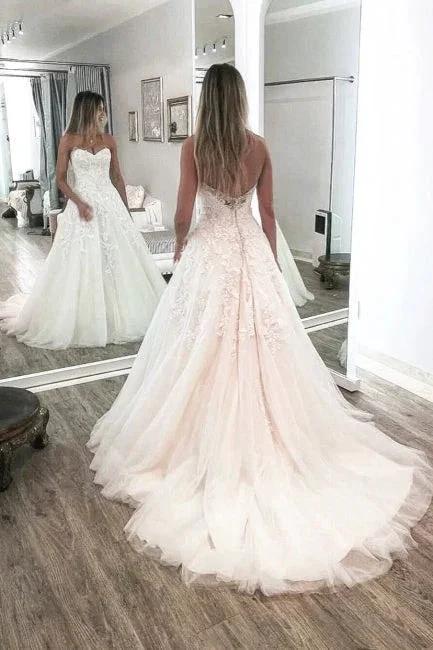 Vintage Backless Sweetheart Sleeveless Chapel A-Line Wedding Dresses (ZD14684)