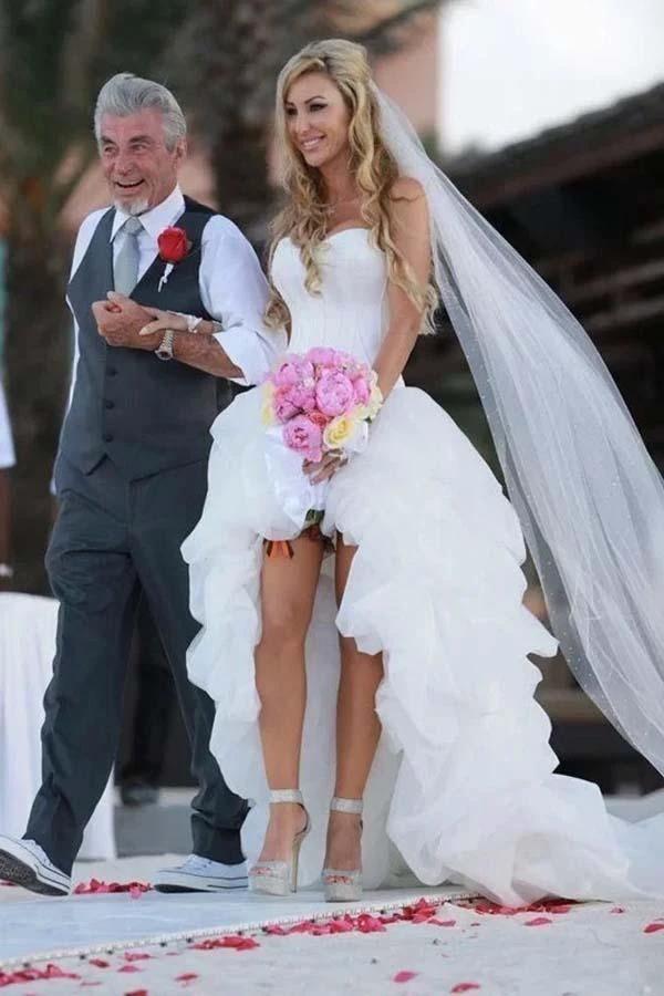 Vintage High Low Beach Weddign Dresses Strapless White Wedding Dresses (ZD15398)