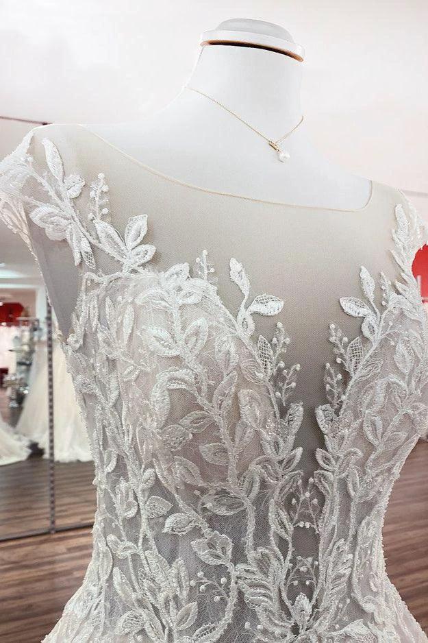 Vintage Long A-line Jewel Tulle Ruffles Wedding Dress with Lace Appliques (ZD15270)