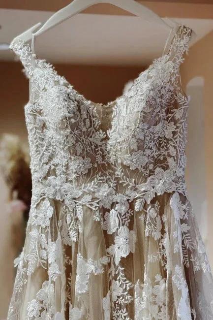 Vintage Long A-line Lace Wedding Dresses With Train (ZD14910)