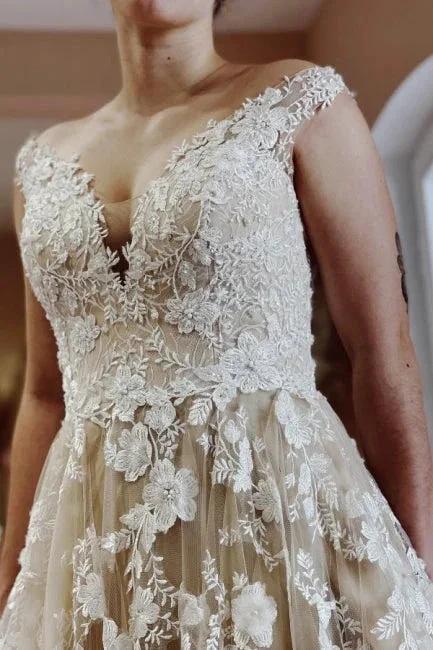 Vintage Long A-line Lace Wedding Dresses With Train (ZD14910)