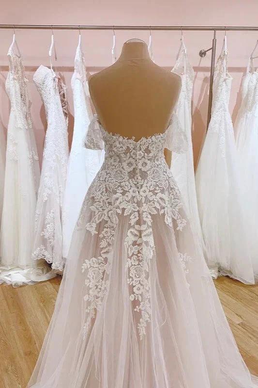 Vintage Long A-Line Off-the-Shoulder Sweetheart Backless Tulle Wedding Dress (ZD15236)