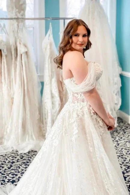 Vintage Off-the-shoulder Sleeveless A-Line Lace Wedding Gowns (ZD14981)