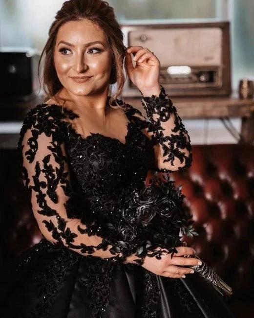 Vintage Princess Black Wedding Dresses with Sleeves (ZD13789)