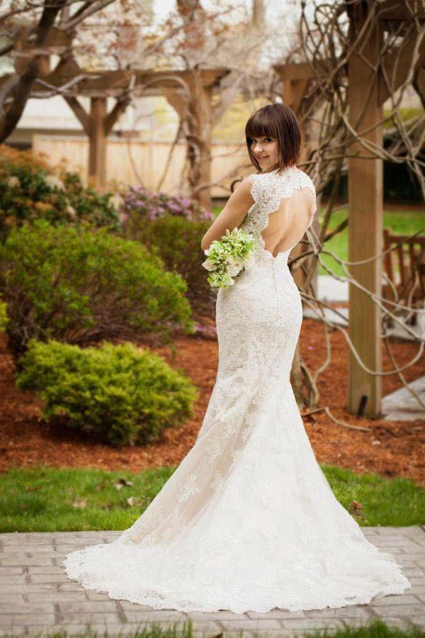 Vintage Quee Keyhole Winter Long Lace Mermaid Wedding Dress (ZD15411)