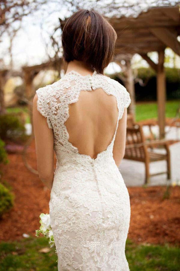 Vintage Quee Keyhole Winter Long Lace Mermaid Wedding Dress (ZD15411)