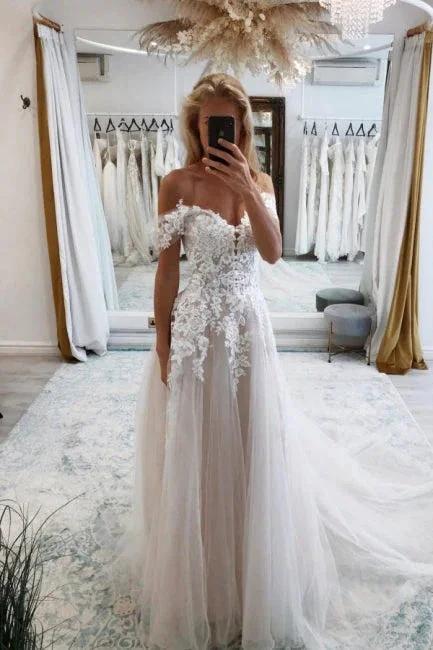 Vintage sweetheart off-the-shoulder cap sleeves a-line lace Wedding dress (ZD14844)