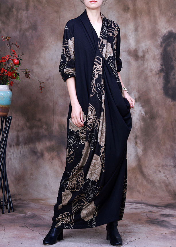 Vogue Colorblock Asymmetrical Print Chiffon long Dress Spring (Limited Stock)