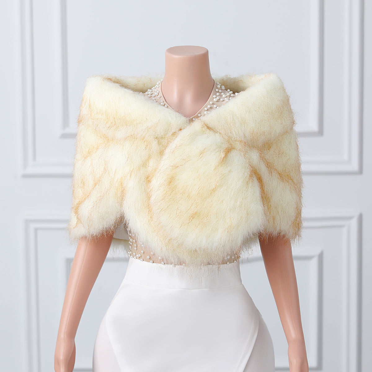Warm Beige Ear Design Winter Wedding Shawl