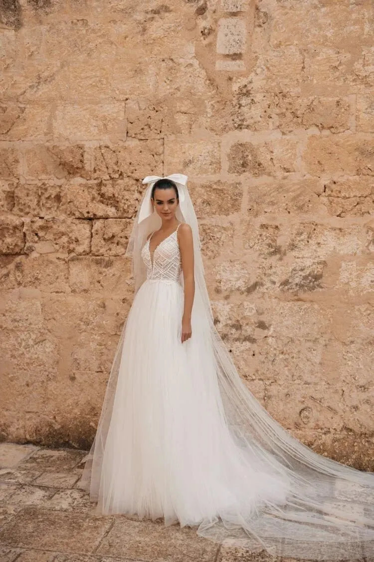 Wedding Dresses Boho Spaghetti Straps Appliques A-Line Princess Bridal Dress Elegant Plus Size Wedding Gown