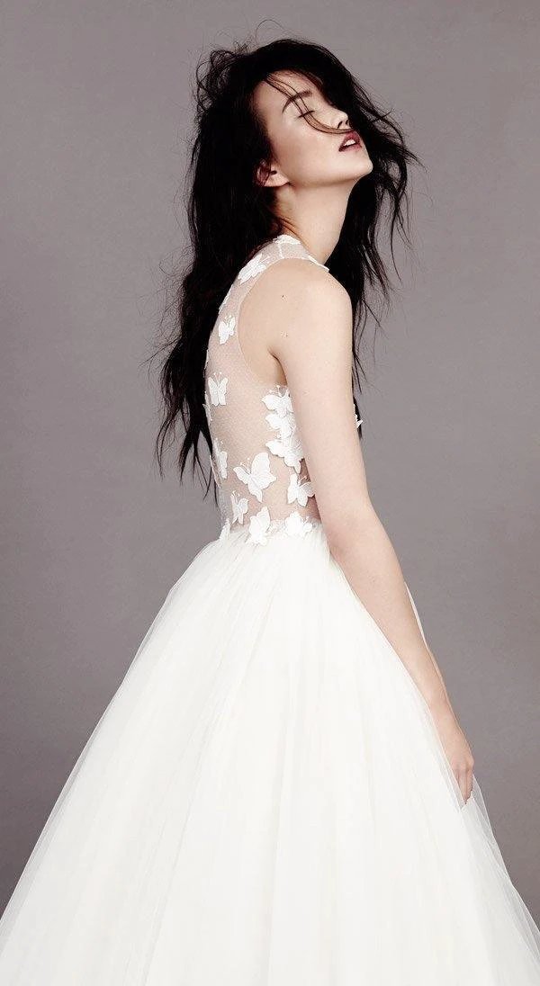 Wedding Dresses Scoop A-line Butterfly Appliques Tulle Ivory Bridal Gown (ZD15331)