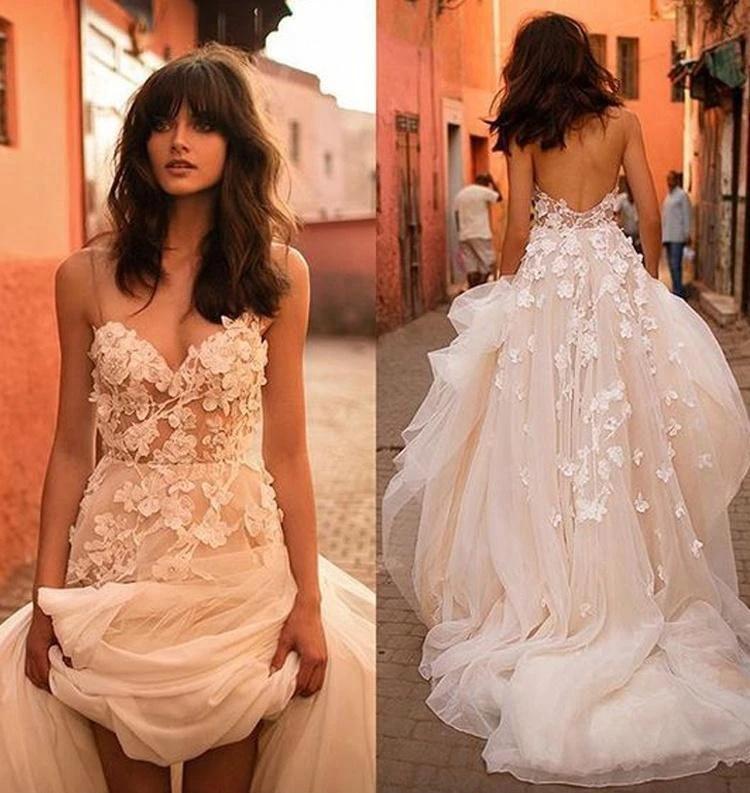 Wedding Dresses Straps A-line Backless Brush Train Tulle Long Bridal Gown (ZD16013)