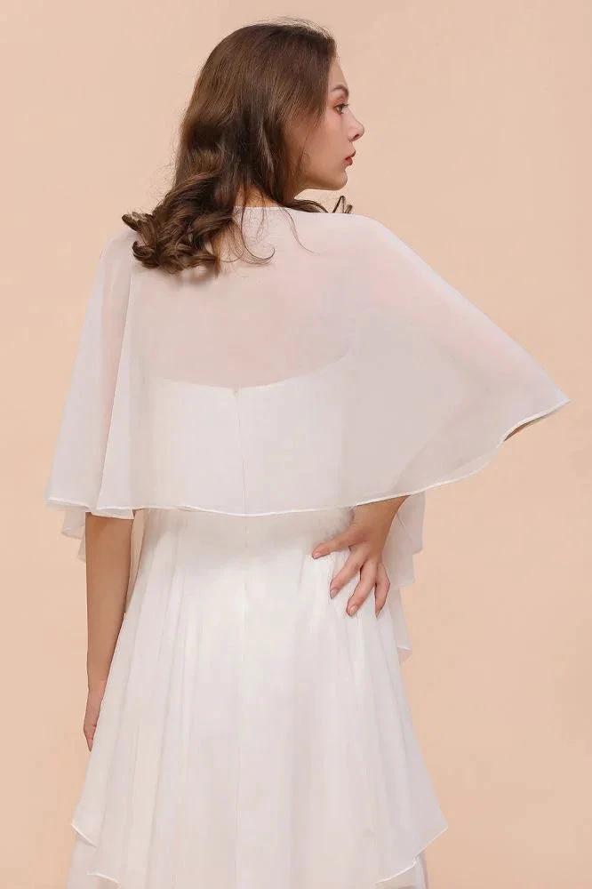 White Bridesmaid Dress Knee Length Two Layers of Wedding Guest Dress with Wraps (ZD13004)