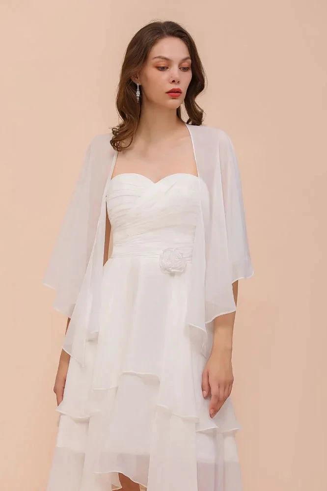 White Bridesmaid Dress Knee Length Two Layers of Wedding Guest Dress with Wraps (ZD13004)