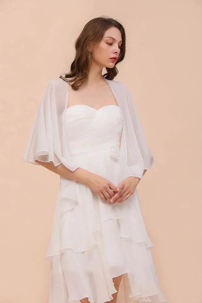 White Bridesmaid Dress Knee Length Two Layers of Wedding Guest Dress with Wraps (ZD13004)