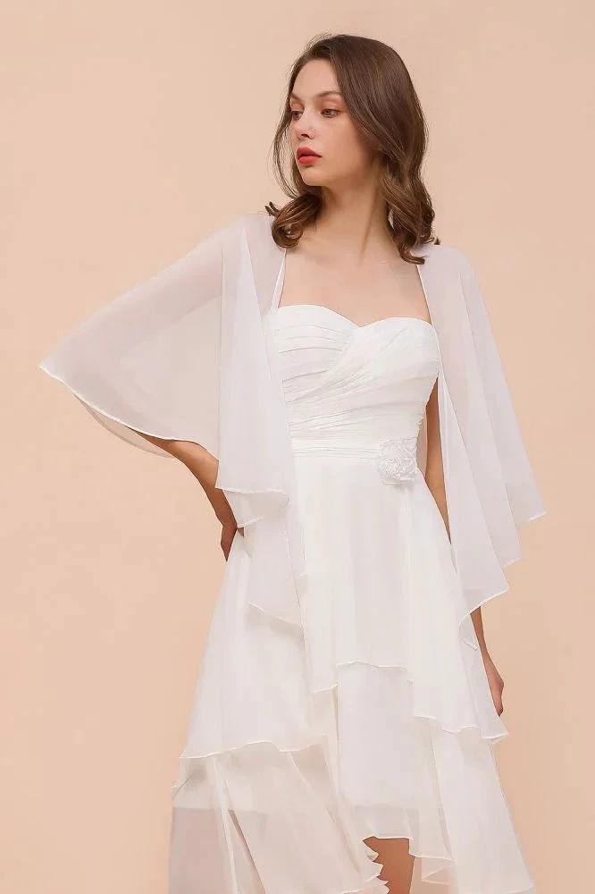 White Bridesmaid Dress Knee Length Two Layers of Wedding Guest Dress with Wraps by misshow.com