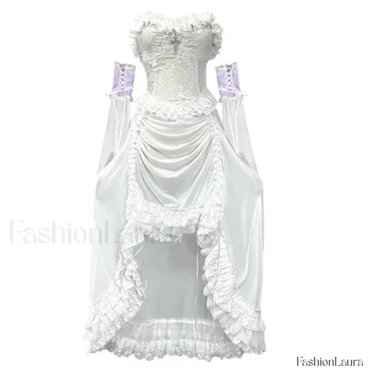 White Gothic Rope Lace Flying Sleeve Party Dress