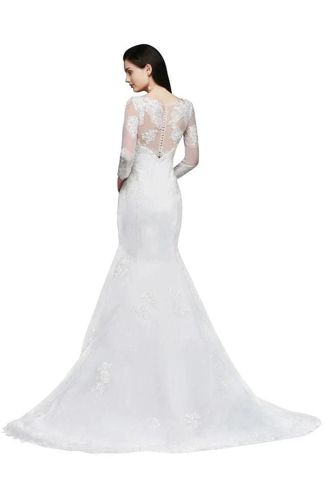 White Lace Mermaid Jewel Wedding Dress (ZD16612)