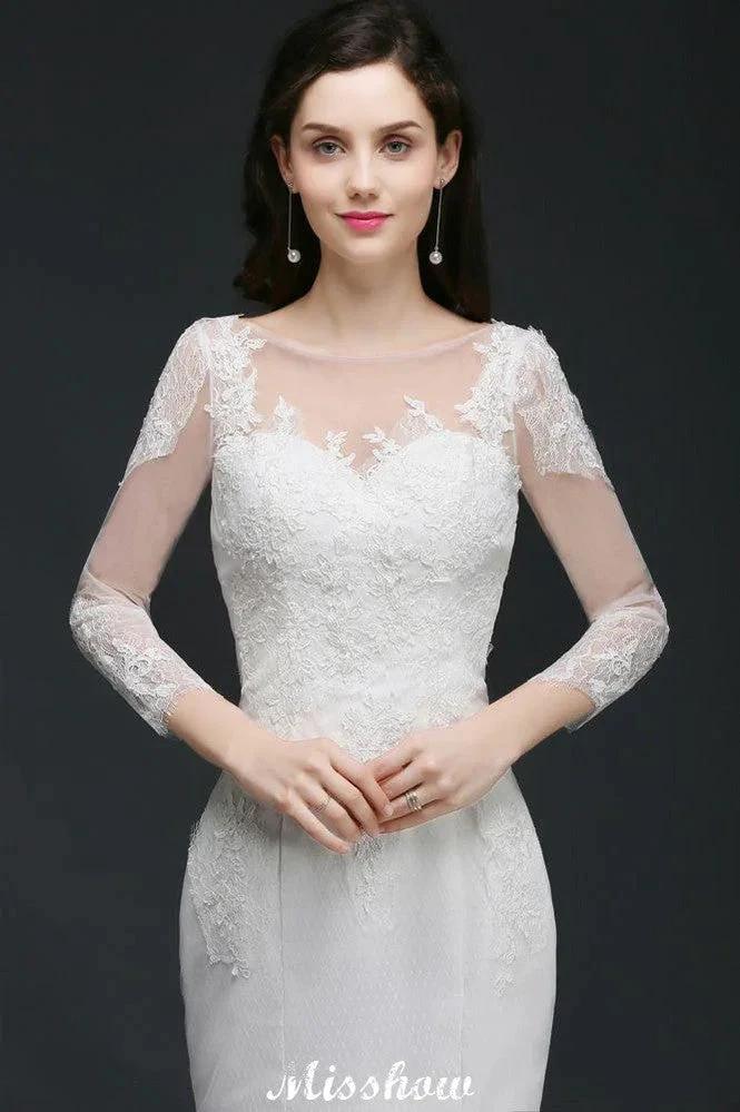 White Lace Mermaid Jewel Wedding Dress (ZD16612)