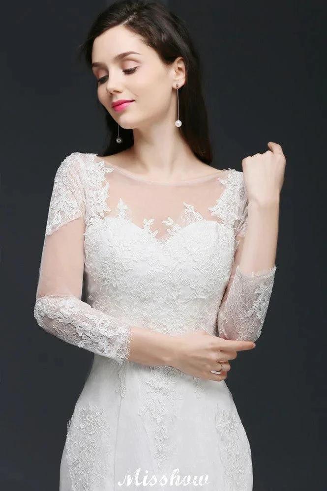 White Lace Mermaid Jewel Wedding Dress (ZD16612)