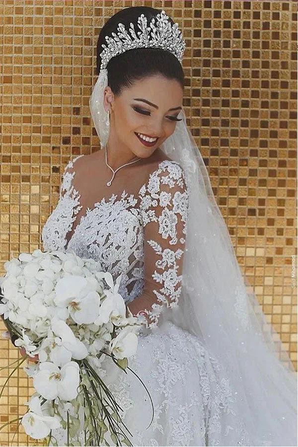 White Long Mermaid Lace Wedding Dresses with Sleeves (ZD15004)