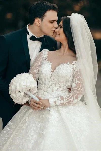 White Sweetheart A-line Long Sleeves Wedding Dress With Lace (ZD14650)