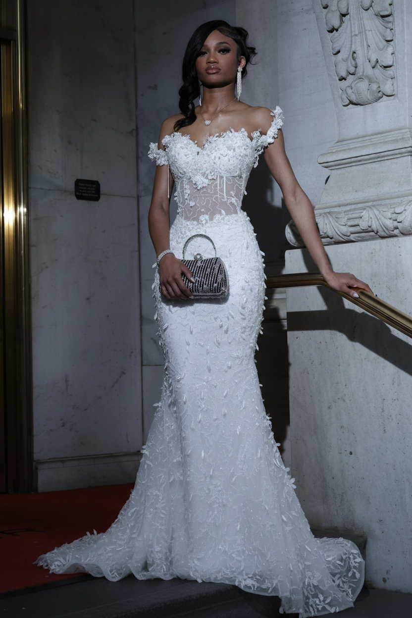 Luxury Black Sequin Mermaid Prom Dress – Illusion Corset Bodice with 3D Beaded Lace & Off-the-Shoulder Detail | 2026 Gothic Glamour Evening Collection (ZD17397)