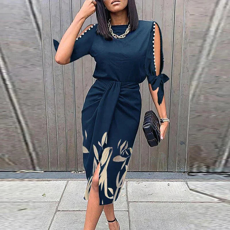 Jennifer Statement Fashion Dress with Floral Print Evening Wear Edit