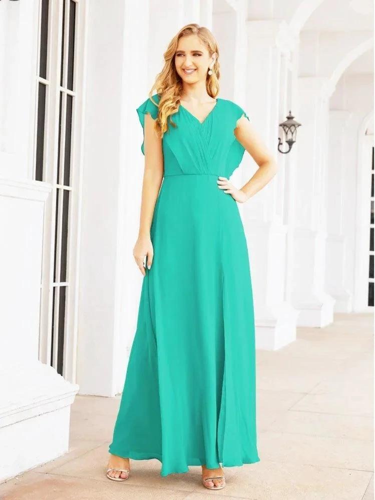 Women's Bridesmaid Dresses Chiffon Cape Formal Evening Party Prom Dress Open Back Gowns for Wedding Guests SEA28058 by numbersea